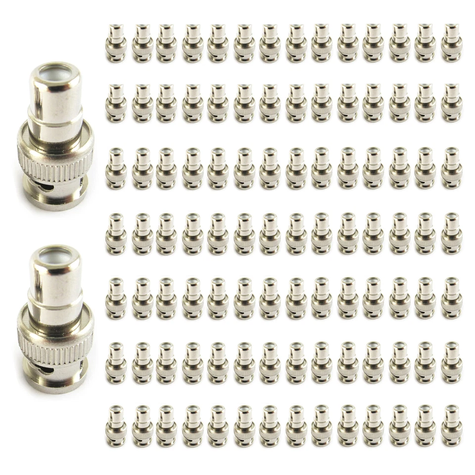 100pcs BNC Male To RCA Female Jack Straight CCTV Connector Adapter Nickel Plated - Image 1 of 4