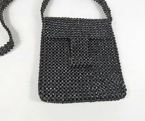 Sabina NY Black Faceted Geometric Beaded Crossbody Purse Festival Bag Grunge 90s - Picture 1 of 9
