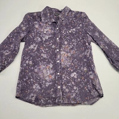Camisa Eddie Bauer Abotonada Mujer Mediana Púrpura Floral 100% Algodón Boho Camuflada Foto 1 de 4