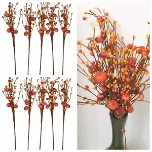10 PCS Artificial Berry Pumpkin Stem Flower Orange Red Berry Picks Autumn - Picture 1 of 9