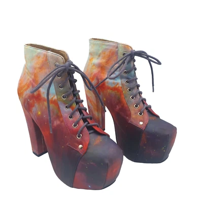 Blackmilk Jeffrey Campbell Sz 7 Galaxy Print Lace Up Platform Chunky Ankle Boots - Image 1 of 4