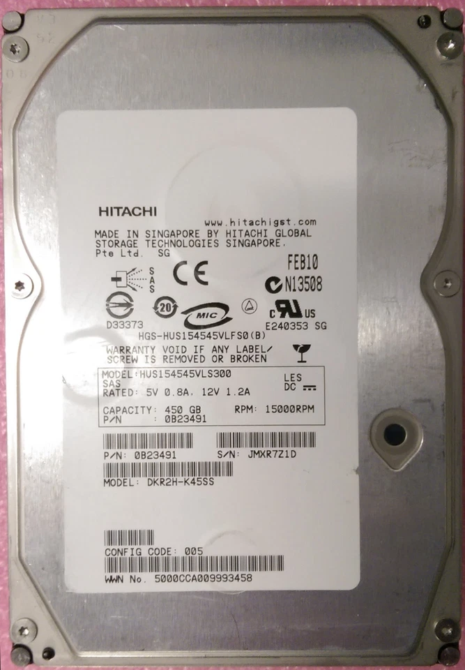 Hitachi 450GB 15K SAS Hard Drive DKR2H-K45SS HUS15454VLS300 - Image 1 of 1