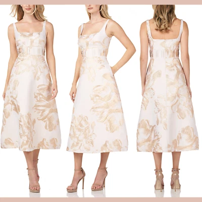Новый с Ярлыками $300 Kay Unger [ 6] цветочный жаккардовый чай длины платье в шампанское #J1761 - Изображение 1 из 4