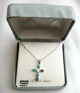 18" Sterling Silver Necklace Genuine Pausehell&mother of pearl Crucifix/Cross - Picture 1 of 2