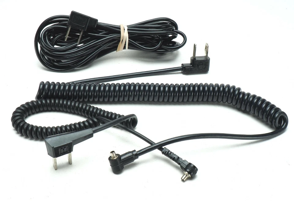 2 Flash Coiled Sync Cords 4, 5 & Straight 15ft Long With Double Plug Connectors. - Image 1 of 1