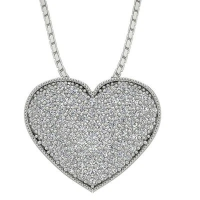 Collar colgante corazón SI1 G 0,65 quilates corte redondo diamante pavé conjunto oro blanco Foto 1 de 4