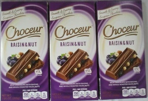 3 CHOCEUR PREMIUM CHOCOLATE RAISIN & NUT 7.05-OZ BARS - Picture 1 of 3
