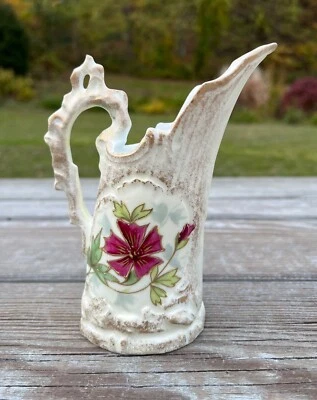 Jarra decorativa alemana pintada a mano flores moradas Foto 1 de 4