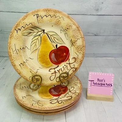 Juego de 4 platos de cena de gres pintados a mano frutas palabras NAPA ilimitadas de mesas Foto 1 de 4