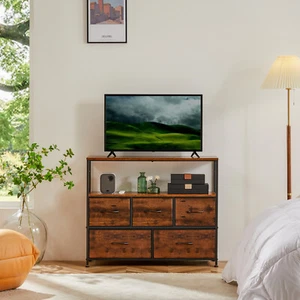 Media Console Table for TV Dresser TV Stand Entertainment Center with 5 Drawers - Picture 1 of 32