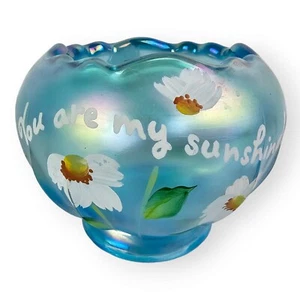 Fenton Kunstglas You Are My Sunshine Blume Blumenschale blau handbemalt signiert - Bild 1 von 13