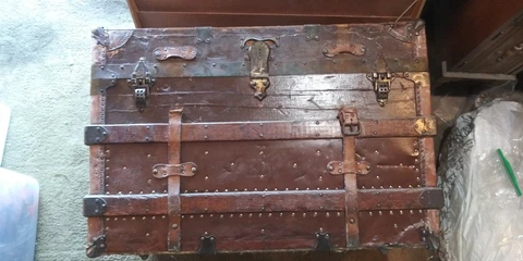 Steamer Trunk Genuine Antique with American Express Shipping Tag Dated 1909 Cover