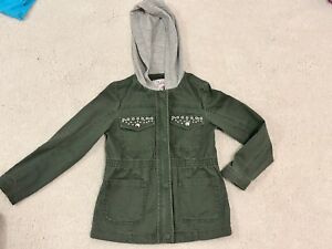 JUSTICE Army Green Hooded Utility Jacket, Girls Coat Studded Pocket Size 6/7