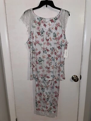 Nuevo con etiquetas Juego de pijama Charter Club con ribete de encaje de 2 piezas blanco mariposa floral Foto 1 de 4