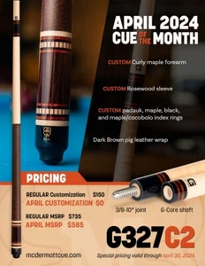 McDermott Pool Cue With One G-CORE Shaft. APRIL 2024 CUE OF THE MONTH - Picture 1 of 4