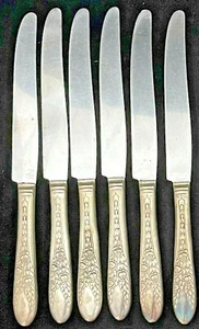 Lot of 6 Nat'l Silver Co Rose & Leaf Pattern 9-3/8” Knives Silverplate - Picture 1 of 5