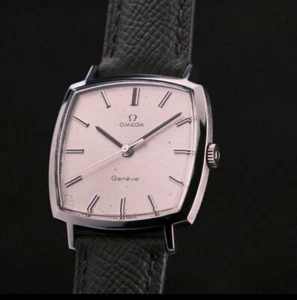 Omega Geneve TV Screen Design Hand-Wound Watch Stylish Gray Leather Band - Picture 1 of 5