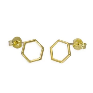 9ct Gold 8mm Open Hexagon Stud Earrings Geometric Shape Six - Picture 1 of 2