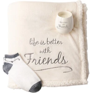 Life is Better with Friends Sherpa Lined Royal Plush Blanket Gift Set 42 x 50 - Picture 1 of 5