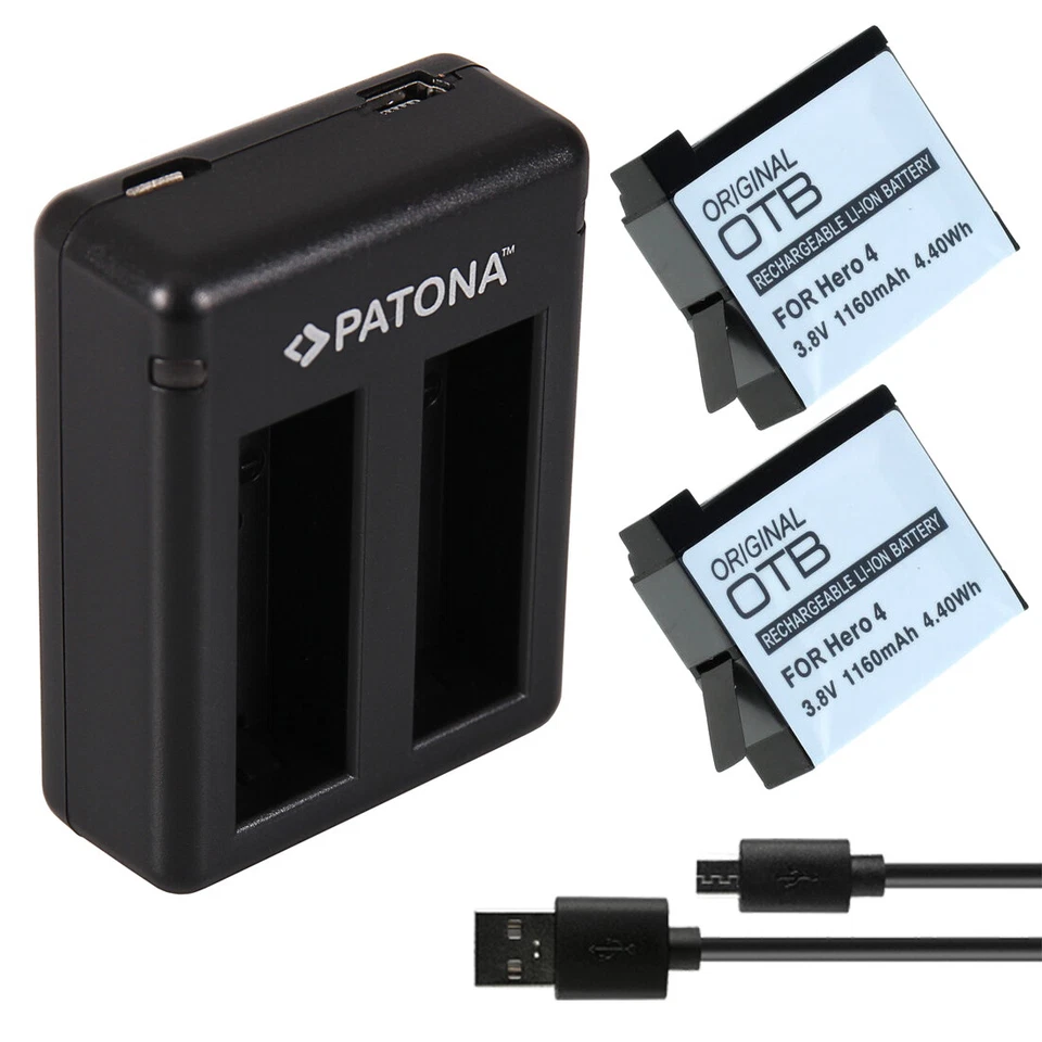 2 x Akku + Dual-Ladegerät für GoPro HERO4 Black + Silver Edition - AHDBT-401 - Bild 1 von 1