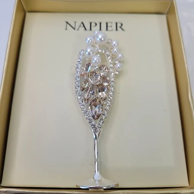 New - Napier designer Brooch Pin - Champagne Glass Drink Faux Pearl Bubbles - Image 1 of 4