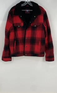 Gap Mens Red Black Plaid Cotton Long Sleeve Sherpa Flannel Jacket Size Large - Picture 1 of 6
