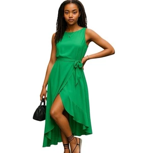 Abito da cocktail midi ASOS New Look verde smeraldo scollo quadrato volant taglia US 6 - Foto 1 di 1