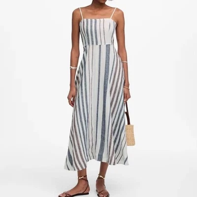 Maxi Vestido para Mujer Madewell 8 Rayas Círculo 100% Lino Bolsillos Solero Foto 1 de 4