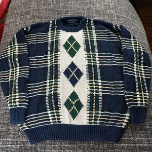 Vintage Embassy Row Mens Hand Knit Blue Round Neck Sweater Grandpa Size Large - Picture 1 of 11