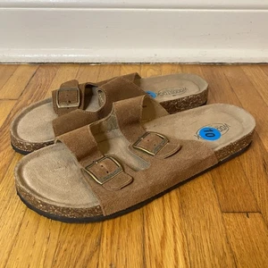 Sandalias Woodstock Para Hombre Talla 10 Marrón Gamuza Corcho Plantilla Deslizable Hebilla Bert - Imagen 1 de 9