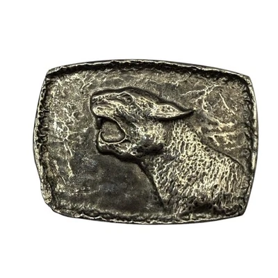"Hebilla de cinturón de plata vintage rara de los años 70 Cougar Bobcat Mountain Lion hecha a mano 3""x2""" Foto 1 de 4