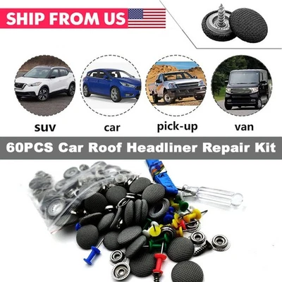 Kit de reparación de techo de coche 60 piezas remaches a presión retenedor para techo interior Foto 1 de 4