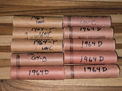 Lote de 10 rollos de escopeta OBW sin circular de centavos conmemorativos Lincoln P & D 1964 Foto 1 de 4