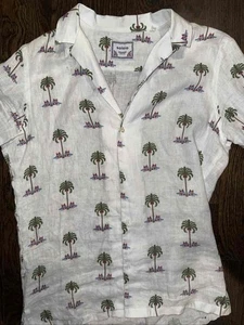Soloio Leinenhemd weiß Palme tropisch Kurzarm Button Down M Suzani - Bild 1 von 1