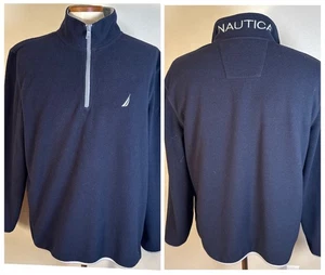 Nautica Mens XL Long Sleeve Fleece Sweatshirt 1/4 Zip Spellout Blue Black Gray - Picture 1 of 14