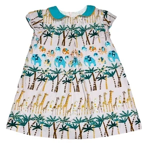 JIM THOMPSON Elephant Giraffe Palm Tree Collared Toddler Girl 2T Dress - Picture 1 of 8