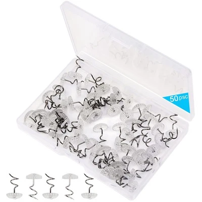 LESNOW Bedskirt Pins,Spiral Push Pins,Clear Heads Twist Pins,50pcs(0.75inch) Upholst...