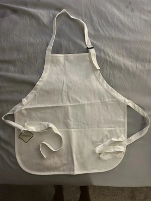 NWT Port Authority White  Medium Length Apron with Pouch Pockets-Stain Release - Image 1 of 4