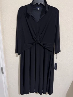 NWT Tommy Hilfiger Womens  Black Twist Front Calf Midi Dress  Size 16 - Image 1 of 2