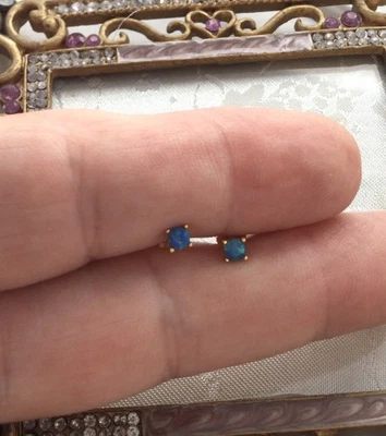 Vintage Jewellery Yellow Gold Blue Opal Earrings Ear Rings Antique Deco Jewelry - Image 1 of 3