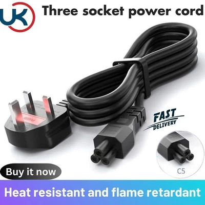 Clover power leaf uk pin adapter lead c5 cord plug 3pin cable cord laptop cable. - Image 1 of 4