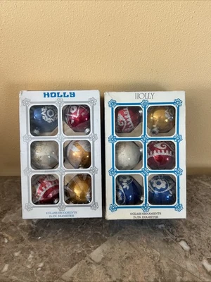 Vintage Christmas Ornaments Made in USA 12 Balls Stencil Design 2 Boxes 2 1/4” - Image 1 of 4