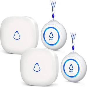 Wireless Caregiver Pager, Medical Alert 2 Receivers + 2 Call Buttons, White  - Zdjęcie 1 z 7