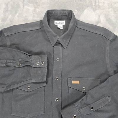 Carhartt S98 BLK Men L Tall Black Heavyweight Canvas Snap Work Shirt Mexico - Image 1 of 4