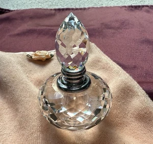 Vintage Crystal Glass Perfume Bottle Art Clear Dauber Gorgeous 3” Pouch New - Picture 1 of 10