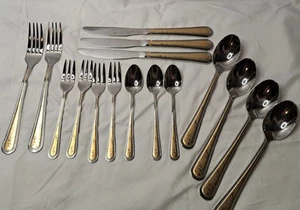 TD Home Germany SS 18/10 Flatware Set Of 16 Silver/gold Tones Etched Flowers Vtg - Picture 1 of 15