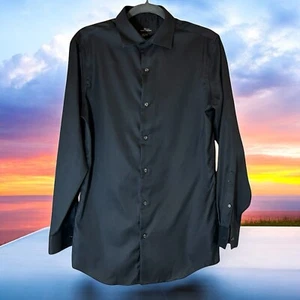 Marc Anthony No Iron Button Up Shirt Long Sleeve Black Collar Slim Fit 15 32-33 - Picture 1 of 15