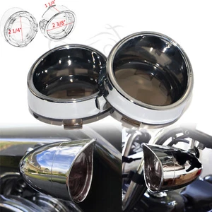 2Pcs Chrome Visor Style Turn Signal Bezels Smoke Lens For Harley Dyna Softail - Picture 1 of 8