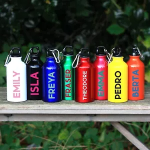 Personalised Kids 400ml School Metal Drinks Sports Water Bottle with Carabiner - Picture 1 of 30