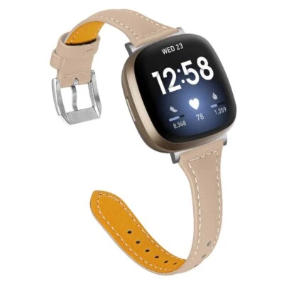Correa de reloj delgada de cuero genuino StrapsCo para Fitbit Versa 4 Foto 1 de 2